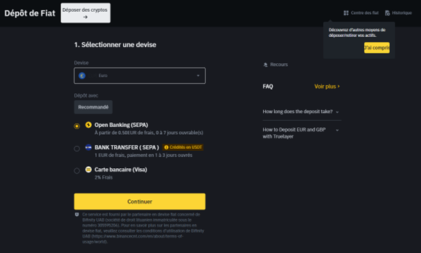 dépôt euros binance
