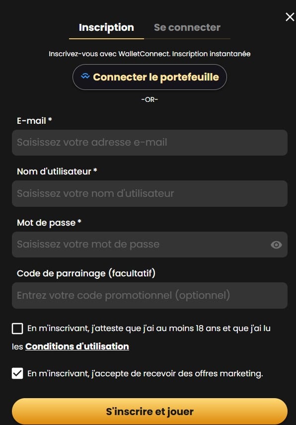 Remplissez les informations demandées