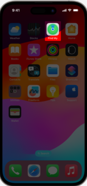 Ouvrez l'application Find My sur votre iPhone