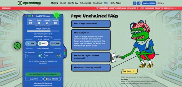 Se rendre sur le site officiel https://pepeunchained.com/