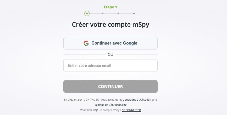 1 - Création d'un compte mSpy