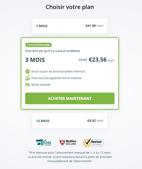 2 - Choix de votre abonnement
