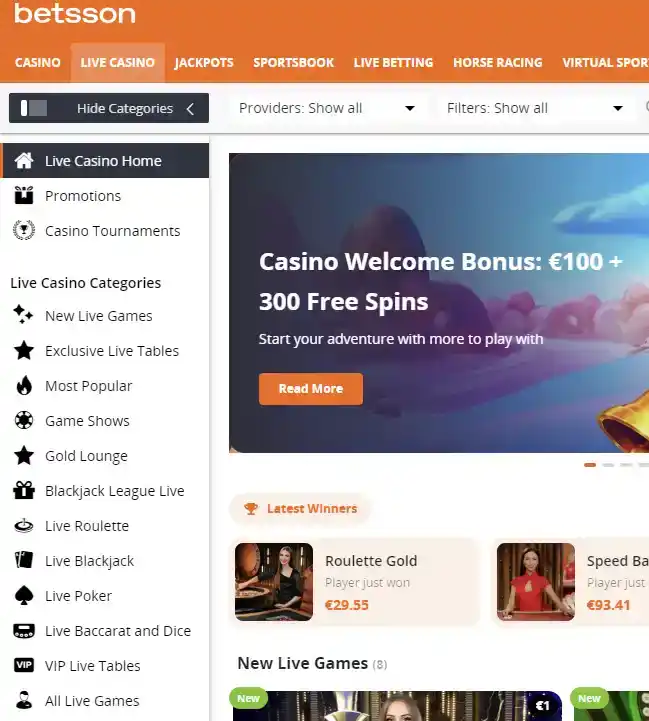 Betsson Casino VISA