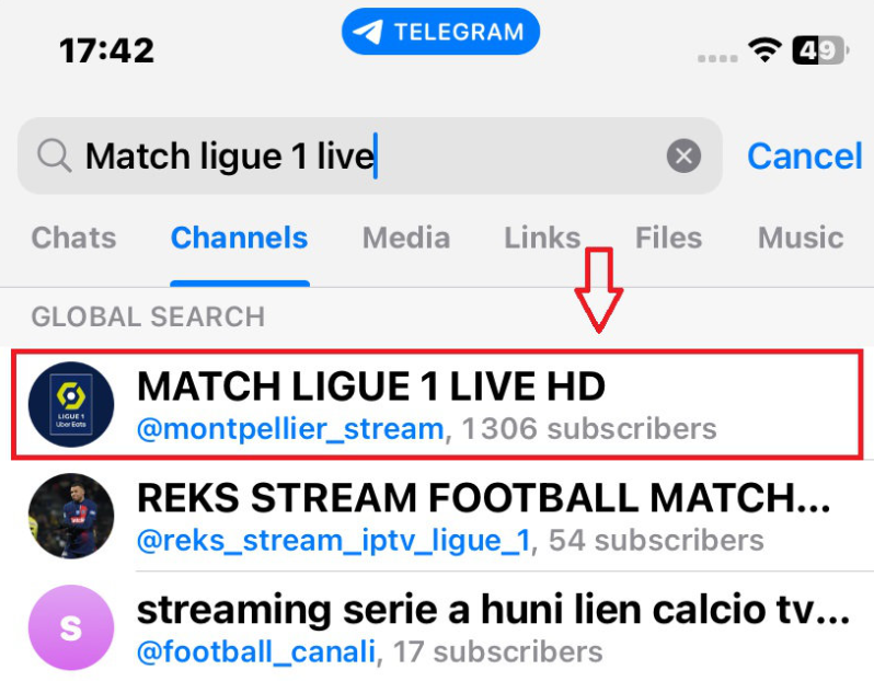 Cliquez sur la miniature du canal