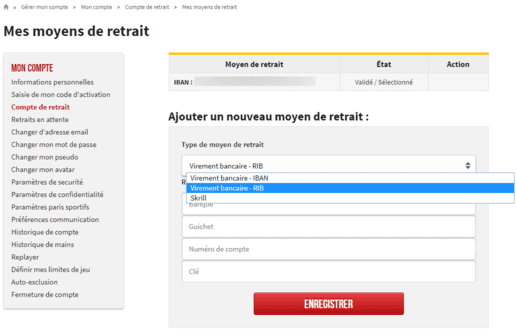 Choisir une méthode de retrait