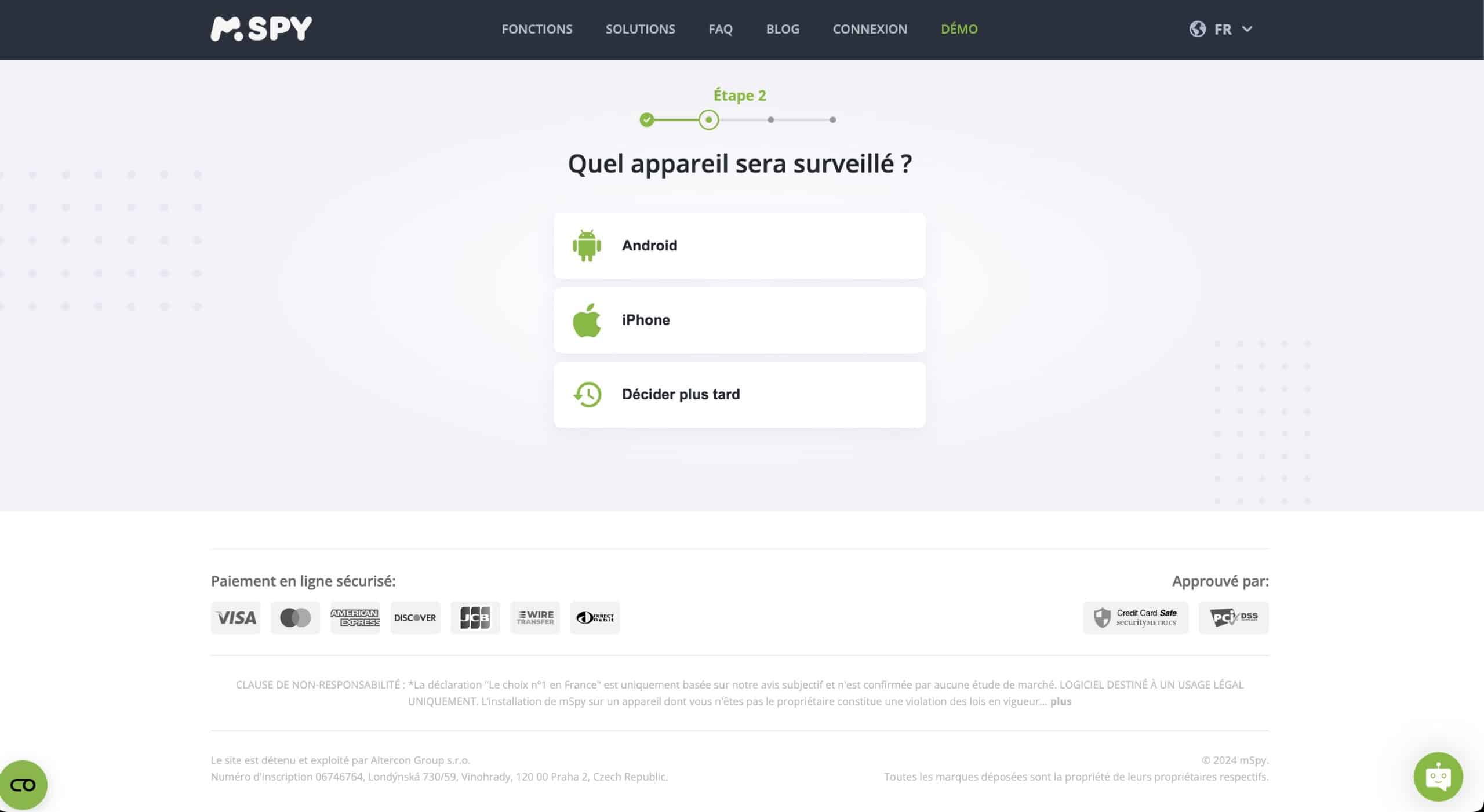 Sélectionnez Android ou iOS comme système d'exploitation