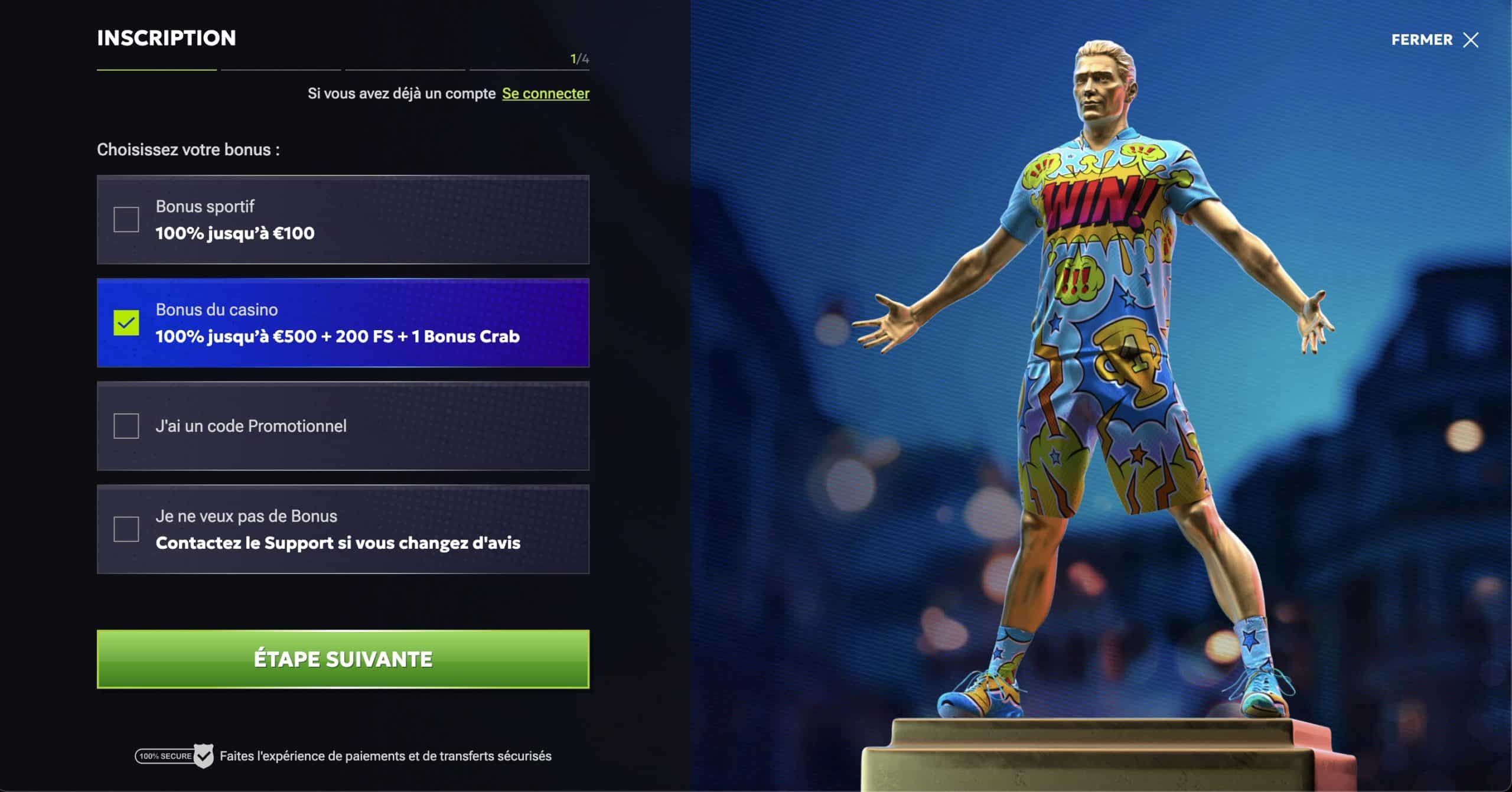 Sélectionnez votre bonus de bienvenue