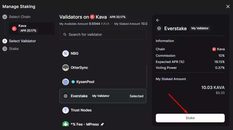Activez l'option staking