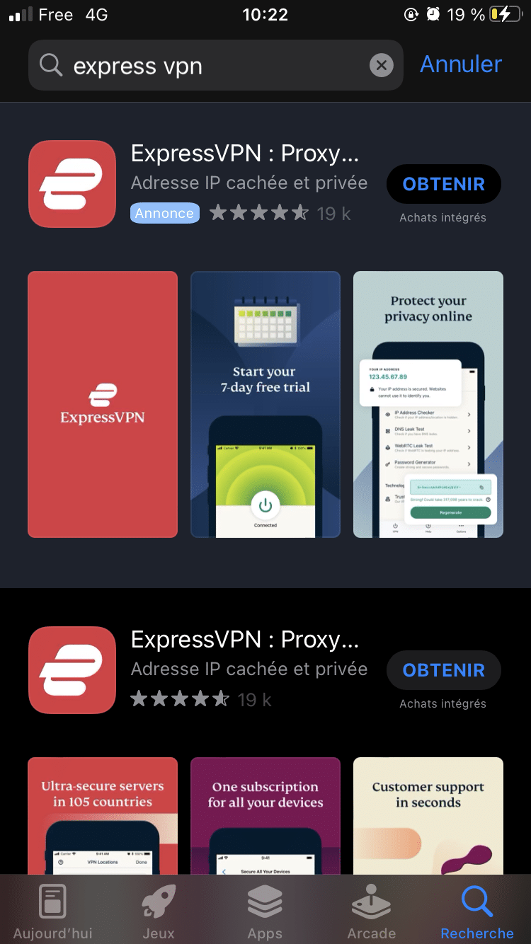 Cliquez sur l'application VPN