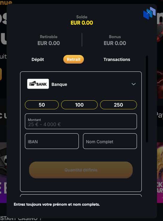 Choisir le montant et le mode de paiement