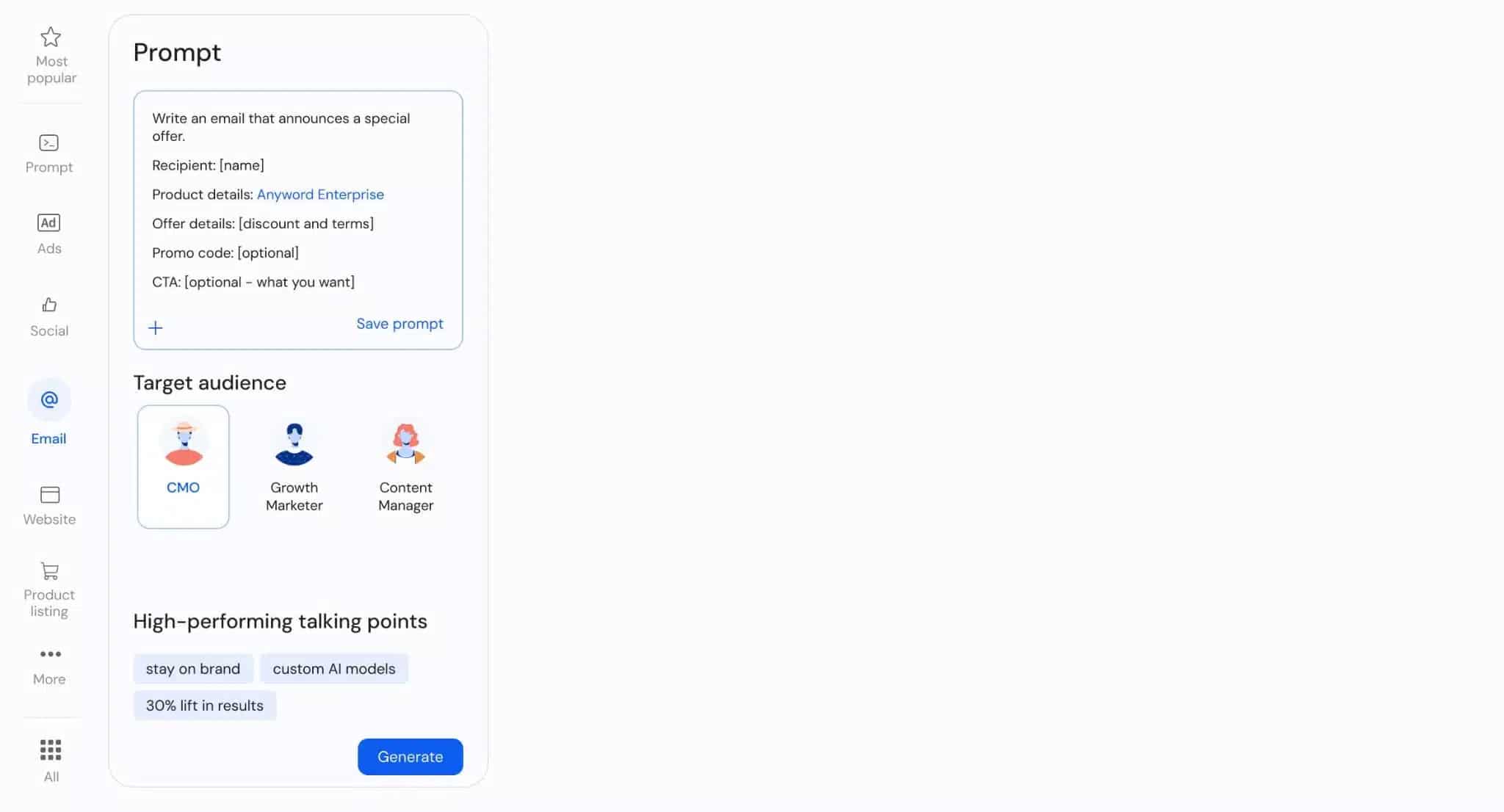 Choisissez un type de contenu à créer