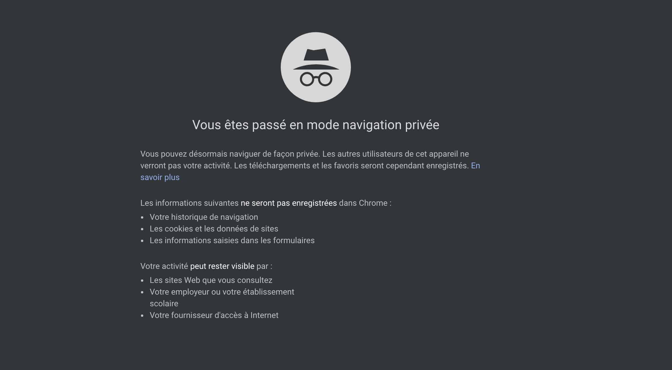 Effacez vos cookies ou utilisez une fenêtre de navigation privée
