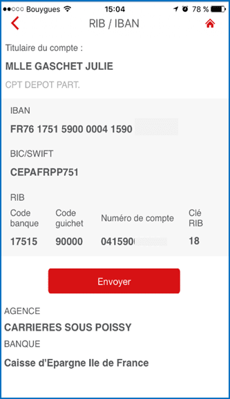 Entrez les informations bancaires de votre banque