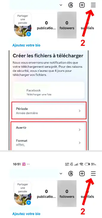 Choisissez la plage de dates, la personne à avertir, le format de fichier et la qualité du support. Cliquez ensuite sur le lien : Créer des fichiers.
