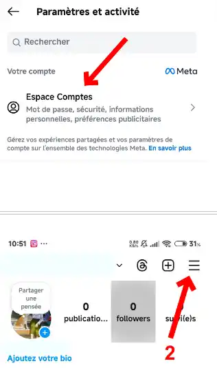Cliquez sur le lien : « Espace Comptes ».