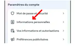 Dans la section Paramètres du compte, cliquez sur le lien : « Informations personnelles »