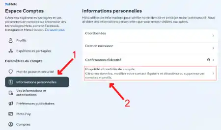Cliquez ensuite sur Détails personnels dans le volet de gauche, puis sélectionnez Propriété et contrôle du compte.