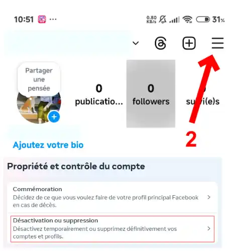 Une fenêtre contextuelle s'affiche. Cliquez sur Désactivation ou suppression.