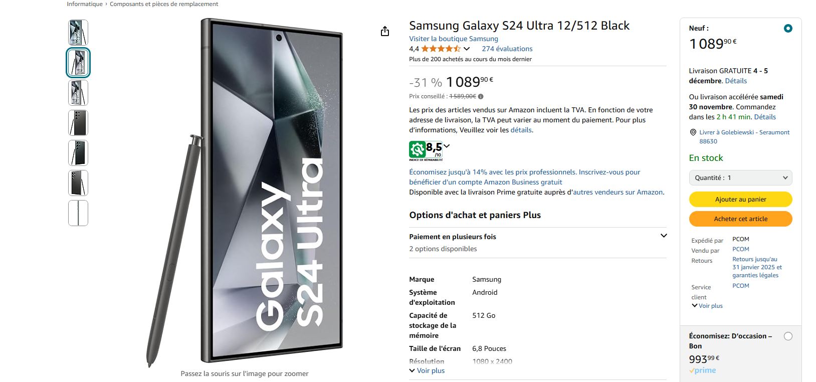black friday samsung s24 ultra 512go