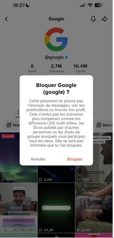 Cliquez à nouveau sur Bloquer pour confirmer