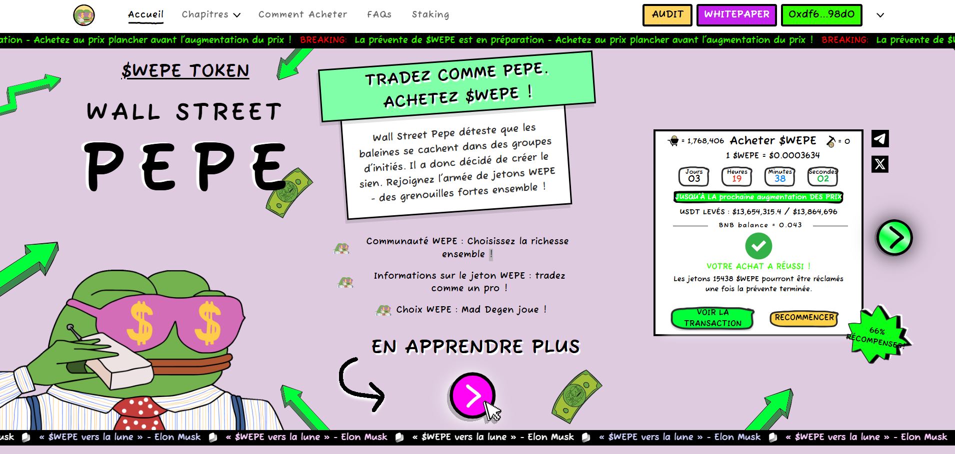 Se rendre sur la prévente de Wall Street Pepe