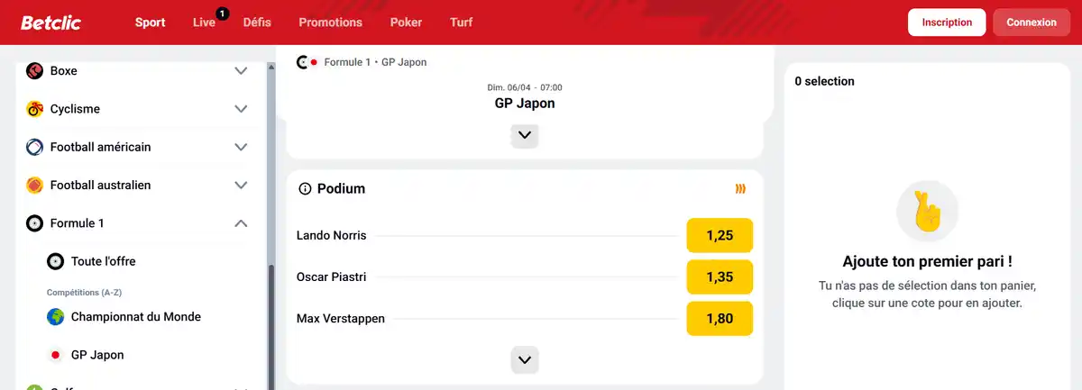prop bet formule 1 