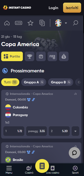 scommesse coppa america - instant