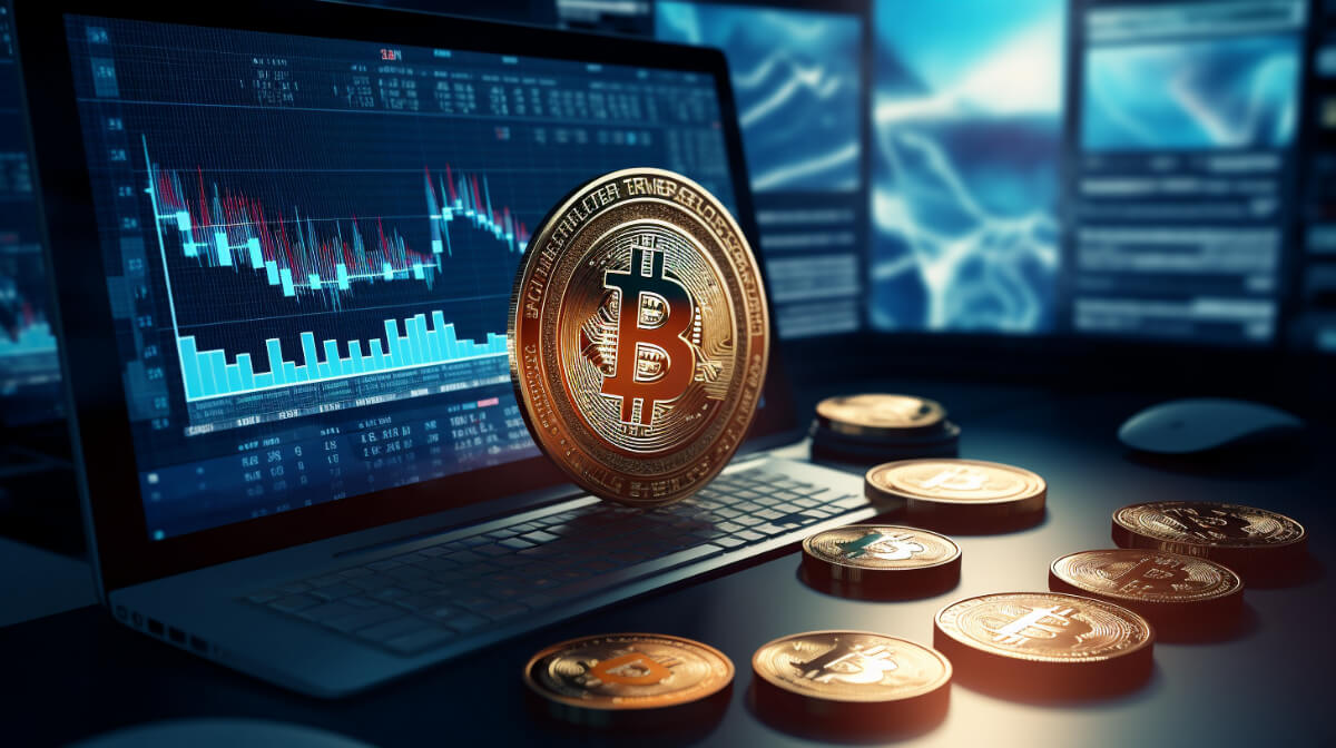 ビットコインの市場チャートを表示するラップトップPC