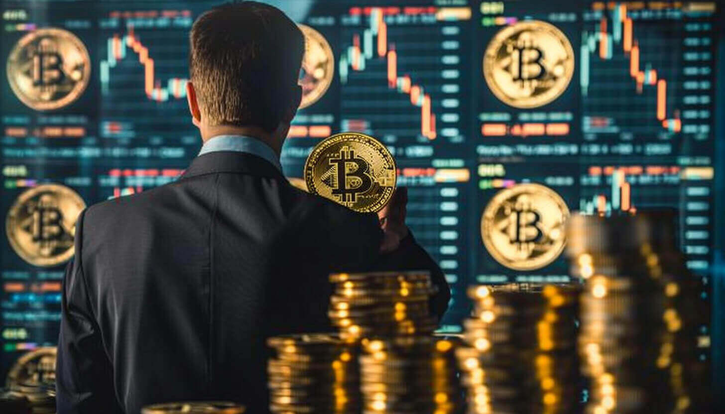 ICOとビットコインチャートを見る男