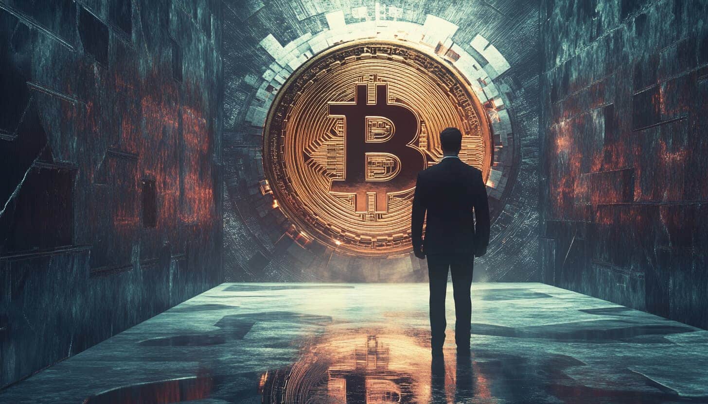 ビットコインの前に立つ男