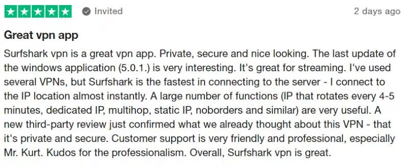Trustpilotに投稿されたSurfshark VPNのユーザー評価