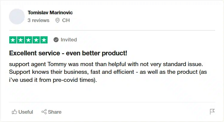 Trustpilotに掲載されたSurfshark VPNの評価
