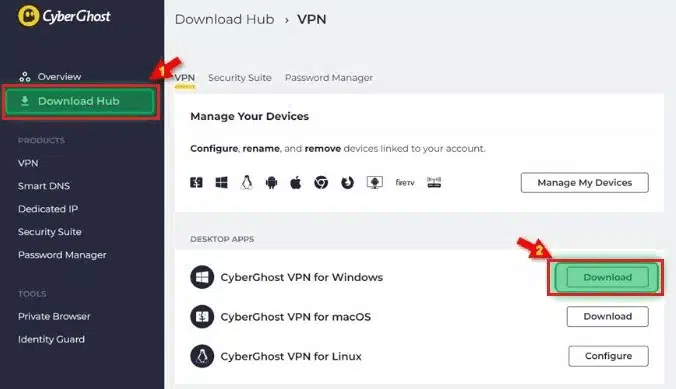 CyberGhostVPNのダウンロード画面