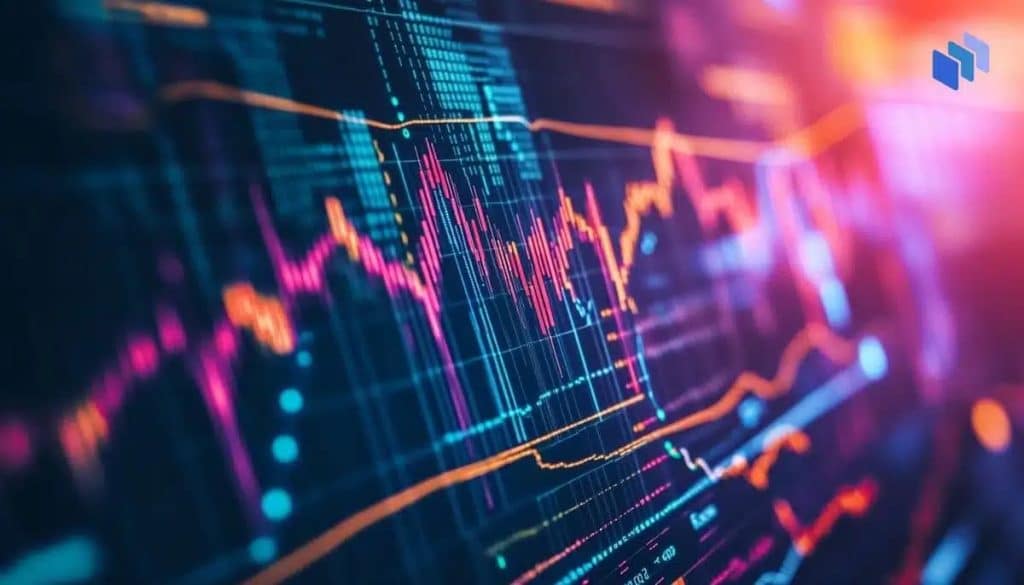 オレンジとピンクの株価チャート
