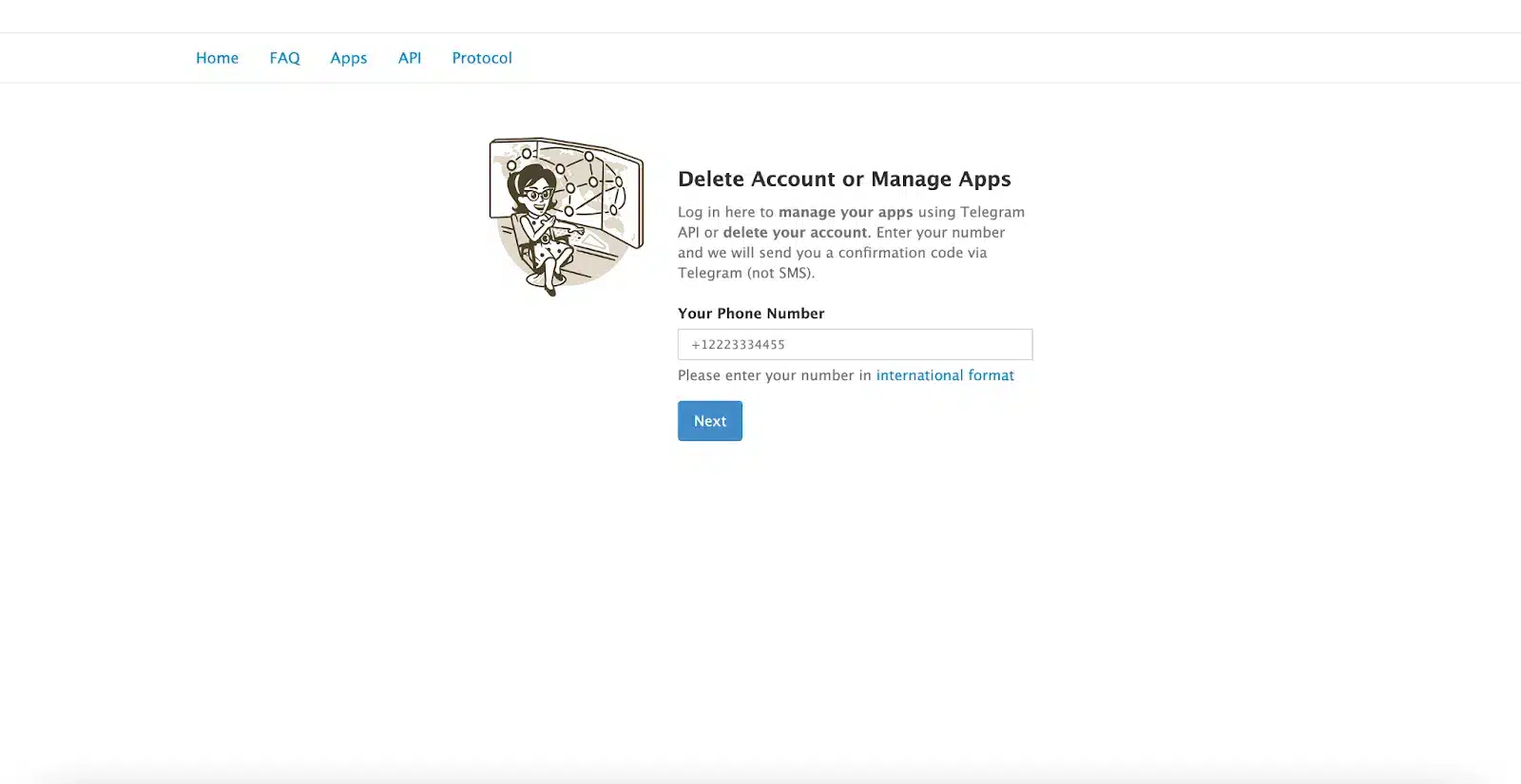 Telegram deactivation page