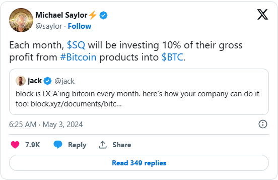 마이클 세일러(Michael Saylor)의 잭 도시(Jack Dorsey) 비트코인 투자 전략 지지 트윗(Tweet)