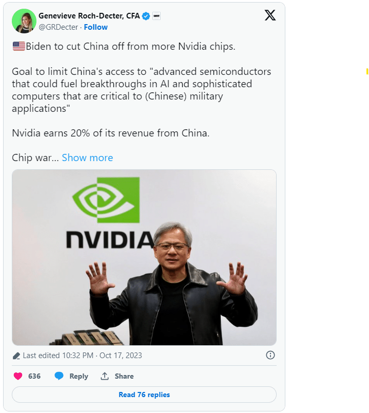 바이든 중국 NVIDIA 칩 차단 X