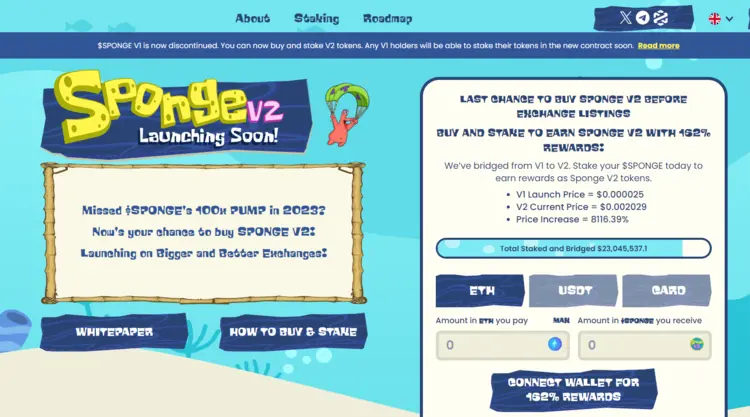 Sponge V2 - Succesvolle meme coin maakt een nieuwe start