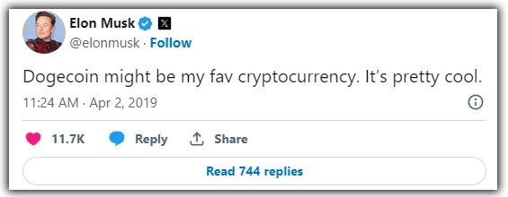  elon musk first dogecoin tweetr