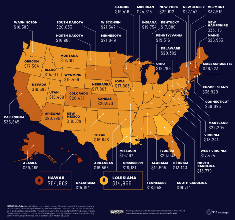 Amerikaanse staten-kosten-van-de-mining-van-Bitcoin