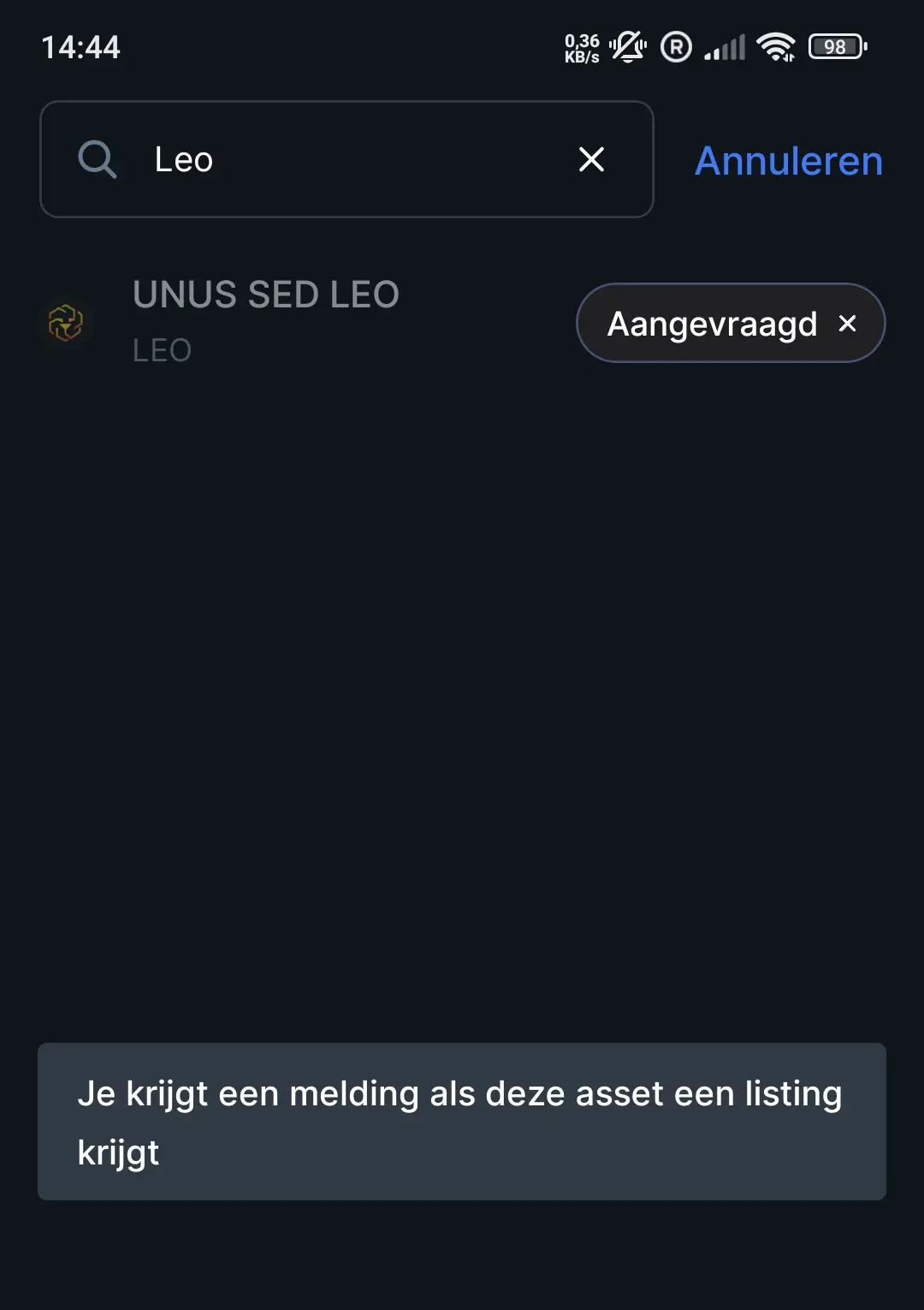 bitvavo coin aangevraagd