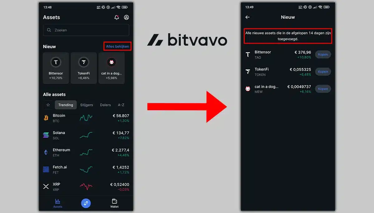 Nieuwe coin listings spotten in de Bitvavo app