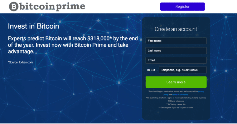 Bitcoin Prime Homepage