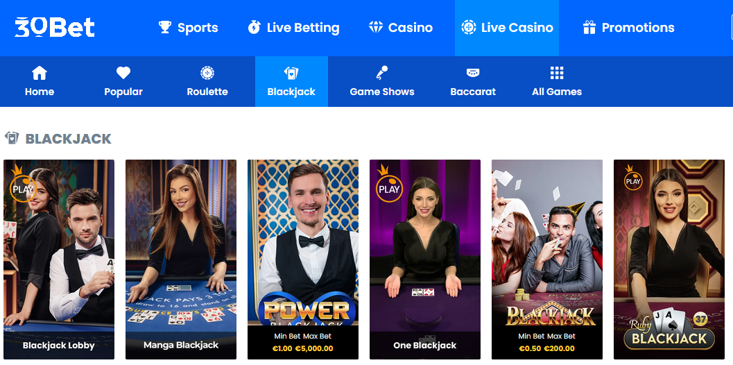 30bet blackjack casino sites