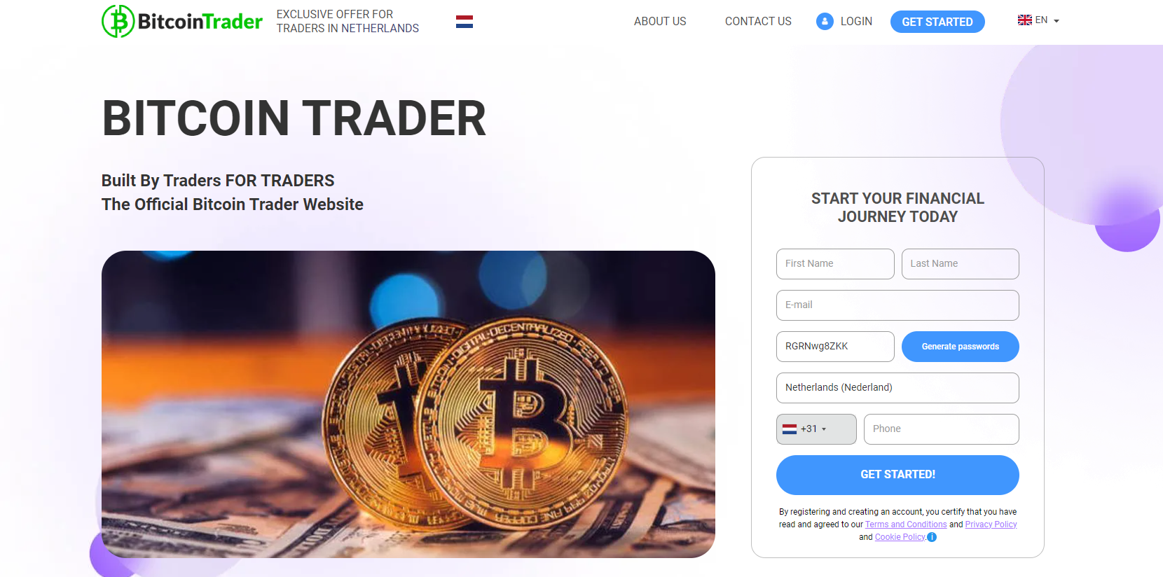 Bitcoin Trader platform homepagina
