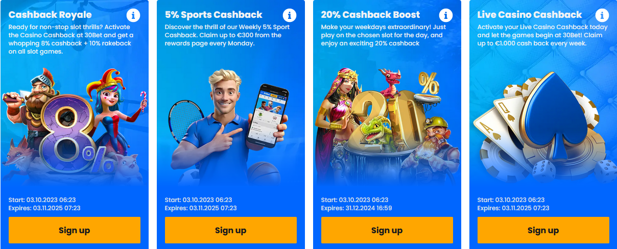 cashback 30bet online casino malta