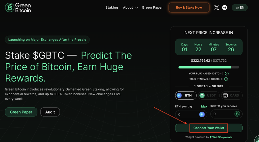 Verbind je wallet met de Green Bitcoin presale
