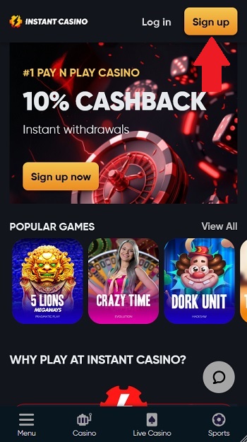 Instant Casino website