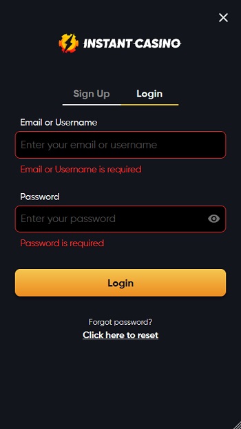 Instant Casino login