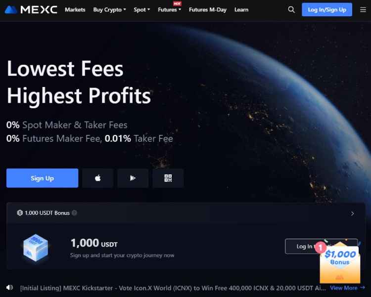 MEXC startpagina Bitcoin kopen met creditcard